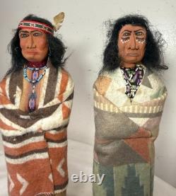 Vintage pair hand carved wood Folk Art Native America Big Mountain skookum doll