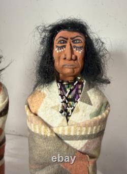 Vintage pair hand carved wood Folk Art Native America Big Mountain skookum doll