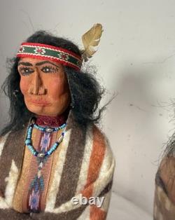 Vintage pair hand carved wood Folk Art Native America Big Mountain skookum doll