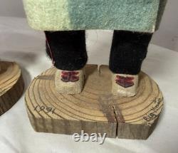 Vintage pair hand carved wood Folk Art Native America Big Mountain skookum doll
