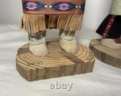 Vintage pair hand carved wood Folk Art Native America Big Mountain skookum doll