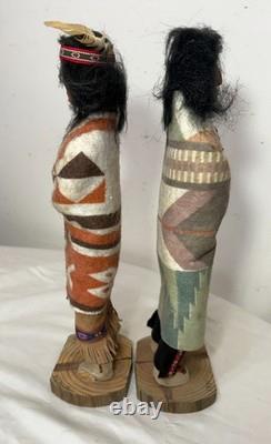 Vintage pair hand carved wood Folk Art Native America Big Mountain skookum doll