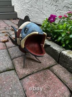 Vintage patriotic painted wooden folk art fish by Robert Allen Francis