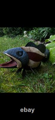 Vintage patriotic painted wooden folk art fish by Robert Allen Francis