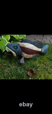 Vintage patriotic painted wooden folk art fish by Robert Allen Francis