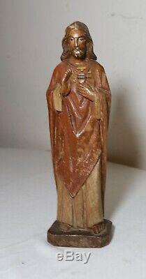 Vintage religious hand carved wood folk art Jesus Christ statue sculpture santos