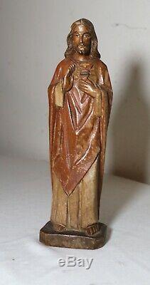 Vintage religious hand carved wood folk art Jesus Christ statue sculpture santos