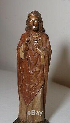 Vintage religious hand carved wood folk art Jesus Christ statue sculpture santos