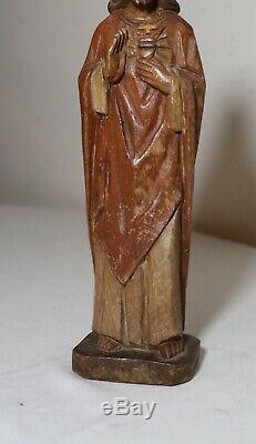 Vintage religious hand carved wood folk art Jesus Christ statue sculpture santos