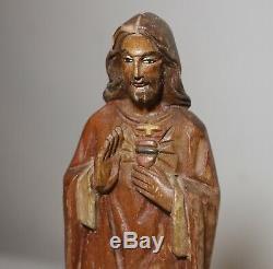 Vintage religious hand carved wood folk art Jesus Christ statue sculpture santos