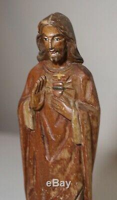 Vintage religious hand carved wood folk art Jesus Christ statue sculpture santos
