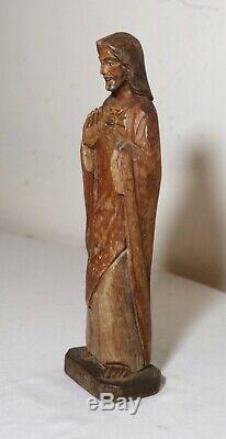 Vintage religious hand carved wood folk art Jesus Christ statue sculpture santos