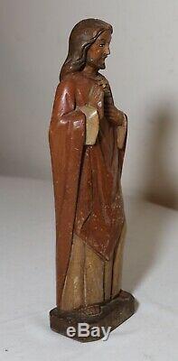 Vintage religious hand carved wood folk art Jesus Christ statue sculpture santos