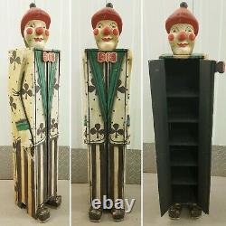 Vintique Circus Carnival Folk Art Wood Hand Carved Clown Tall Cabinet Cupboard