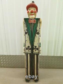 Vintique Circus Carnival Folk Art Wood Hand Carved Clown Tall Cabinet Cupboard