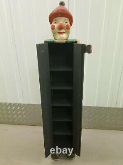 Vintique Circus Carnival Folk Art Wood Hand Carved Clown Tall Cabinet Cupboard