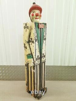 Vintique Circus Carnival Folk Art Wood Hand Carved Clown Tall Cabinet Cupboard