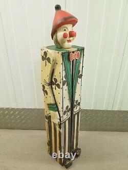 Vintique Circus Carnival Folk Art Wood Hand Carved Clown Tall Cabinet Cupboard