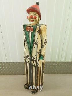 Vintique Circus Carnival Folk Art Wood Hand Carved Clown Tall Cabinet Cupboard