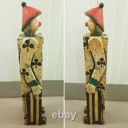 Vintique Circus Carnival Folk Art Wood Hand Carved Clown Tall Cabinet Cupboard