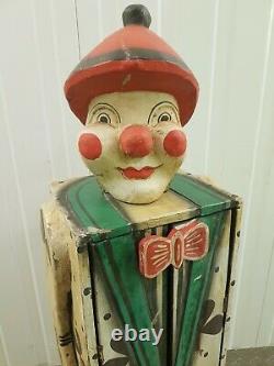 Vintique Circus Carnival Folk Art Wood Hand Carved Clown Tall Cabinet Cupboard
