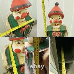 Vintique Circus Carnival Folk Art Wood Hand Carved Clown Tall Cabinet Cupboard