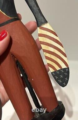 Vntg Folk Art Americana Wood Carved Civil War Army Signalman Soldier Whirligig