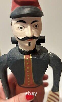 Vntg Folk Art Americana Wood Carved Civil War Army Signalman Soldier Whirligig