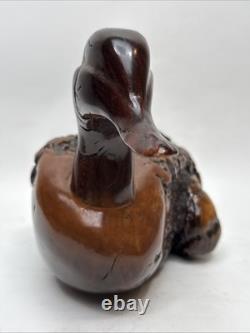 Vntg Hand Carved Burl Wood Duck Sculpture Folk Art Wooden Figurine Rustic Decor