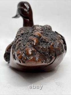Vntg Hand Carved Burl Wood Duck Sculpture Folk Art Wooden Figurine Rustic Decor