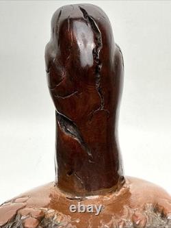 Vntg Hand Carved Burl Wood Duck Sculpture Folk Art Wooden Figurine Rustic Decor