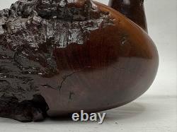 Vntg Hand Carved Burl Wood Duck Sculpture Folk Art Wooden Figurine Rustic Decor