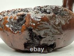 Vntg Hand Carved Burl Wood Duck Sculpture Folk Art Wooden Figurine Rustic Decor