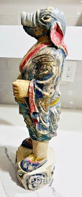 Vtg 20 Wood Folk Art Statue Pig-Headed Humanoid Hand Carved Peruvian Andean