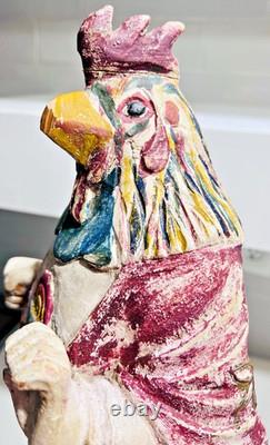 Vtg 21 Wood Folk Art Statue Rooster-Headed Humanoid Hand Carved Peruvian Andean