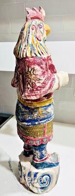 Vtg 21 Wood Folk Art Statue Rooster-Headed Humanoid Hand Carved Peruvian Andean