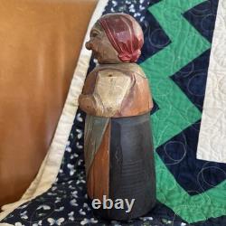Vtg ANRI Hand-Carved Wood Old Woman Figurine Liquor Bottle Folk Art Early Italy