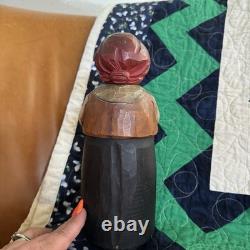 Vtg ANRI Hand-Carved Wood Old Woman Figurine Liquor Bottle Folk Art Early Italy