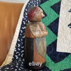 Vtg ANRI Hand-Carved Wood Old Woman Figurine Liquor Bottle Folk Art Early Italy