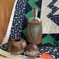 Vtg ANRI Hand-Carved Wood Old Woman Figurine Liquor Bottle Folk Art Early Italy