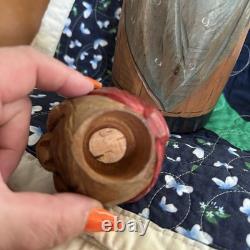 Vtg ANRI Hand-Carved Wood Old Woman Figurine Liquor Bottle Folk Art Early Italy