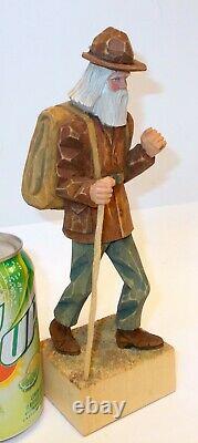 Vtg ARTIST SIGNED CARVED Wood Figure PROSPECTOR H HULTQUIST Mpls Mn Folk Art