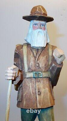 Vtg ARTIST SIGNED CARVED Wood Figure PROSPECTOR H HULTQUIST Mpls Mn Folk Art