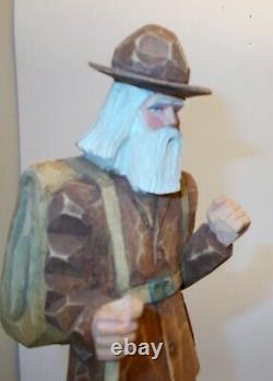 Vtg ARTIST SIGNED CARVED Wood Figure PROSPECTOR H HULTQUIST Mpls Mn Folk Art