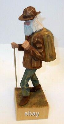 Vtg ARTIST SIGNED CARVED Wood Figure PROSPECTOR H HULTQUIST Mpls Mn Folk Art