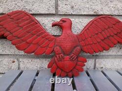 Vtg American Eagle w Shield Carving Folk Art Wood Sculpture Dad Schroeder 1968