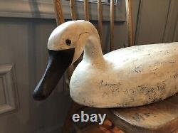 Vtg Antique Hand Carved Wood Folk Art Swan Goose Decoy