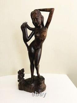 Vtg Antique hand carved wood nude lady woman Folk Art sculpture statue art