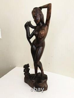 Vtg Antique hand carved wood nude lady woman Folk Art sculpture statue art