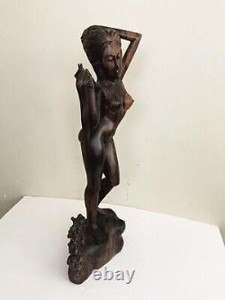 Vtg Antique hand carved wood nude lady woman Folk Art sculpture statue art